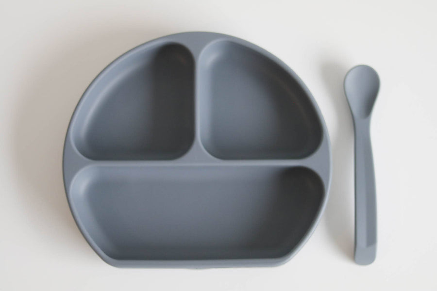 Silicone Suction Plate With Lid and Spoon: Ocean