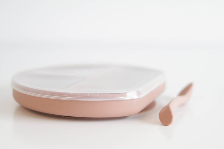 Silicone Suction Plate With Lid and Spoon: Sand