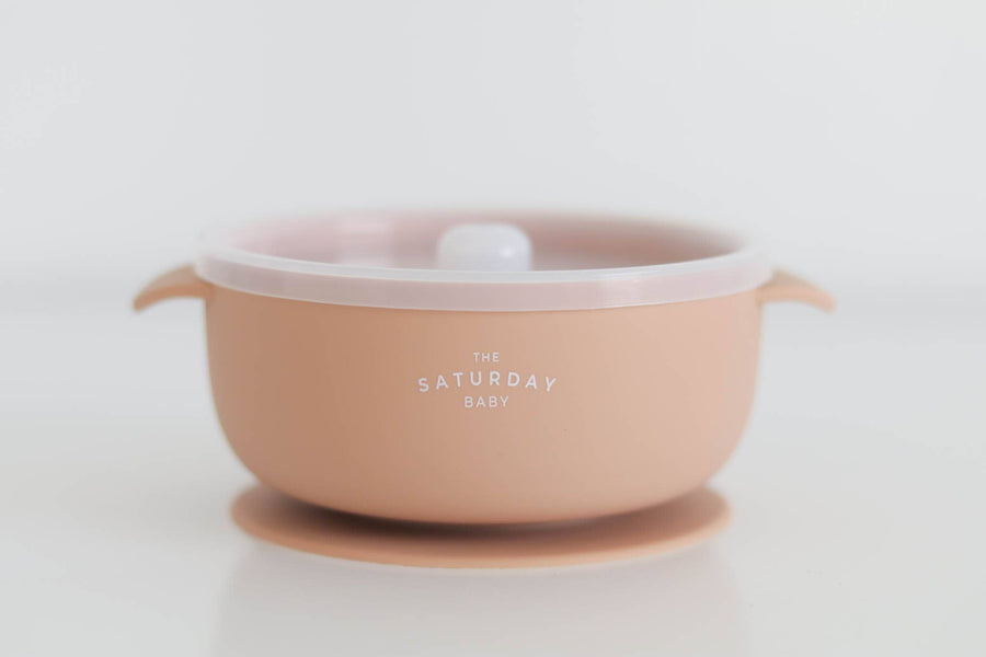Suction Bowl With Lid: Peach