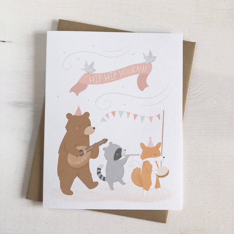 Hip Hip Hooray - Woodland Animal Parade Celebration Card