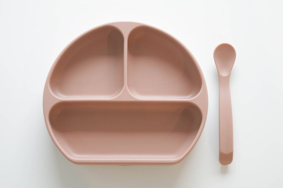 Silicone Suction Plate With Lid and Spoon: Coral