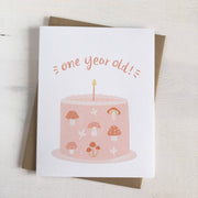 One Year Old - Mushroom Baby Girl Birthday Greeting Card