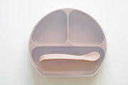 Silicone Suction Plate With Lid and Spoon: Peach