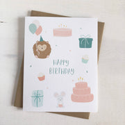Happy Birthday Critters - Hedgehog Mouse Cake Greeting Card