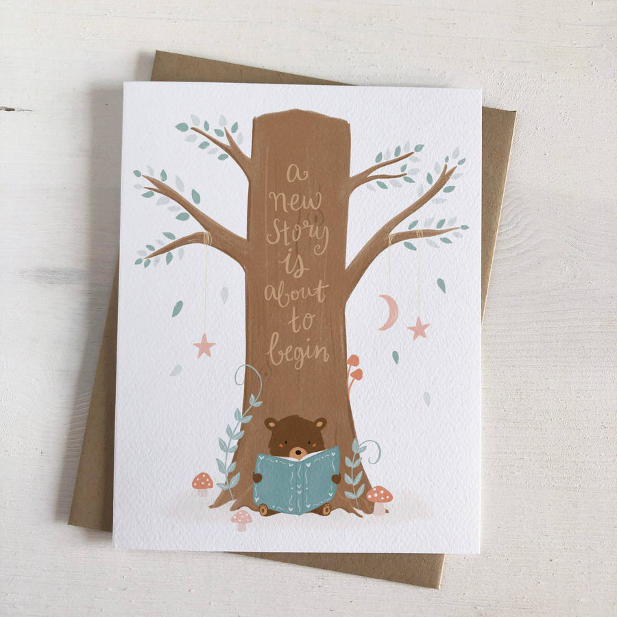 A New Story - New Baby Shower Woodland Bear Greeting Card