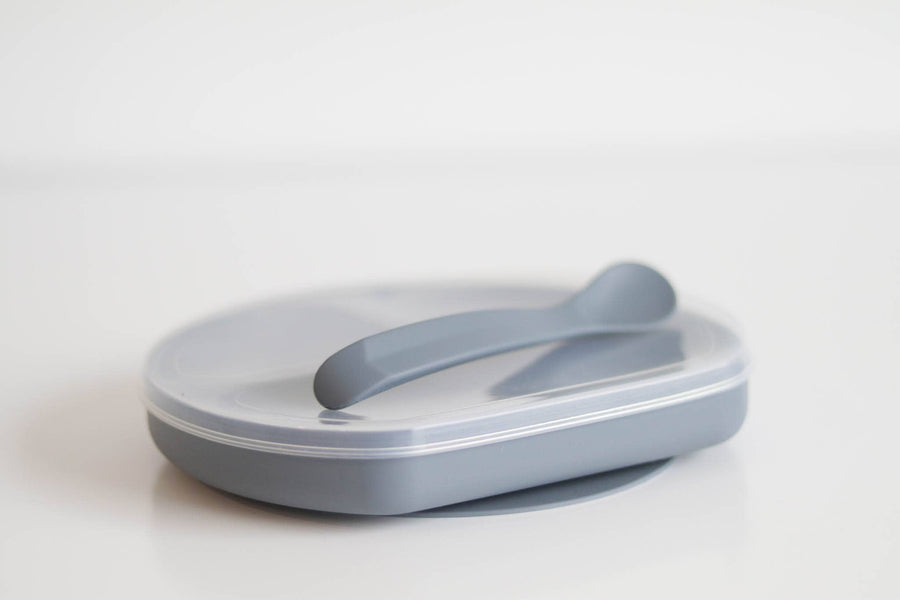 Silicone Suction Plate With Lid and Spoon: Coral