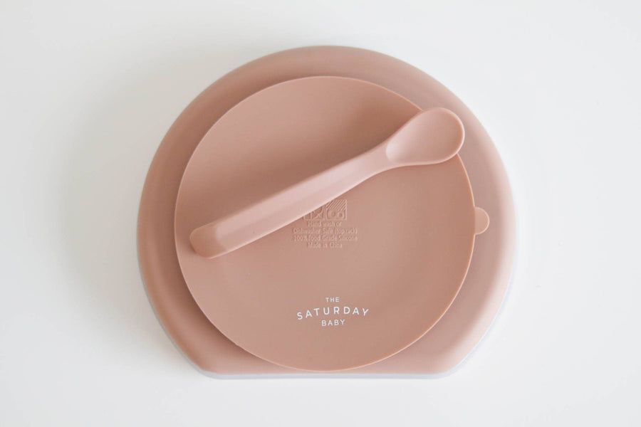 Silicone Suction Plate With Lid and Spoon: Sand
