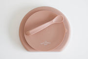 Silicone Suction Plate With Lid and Spoon: Peach