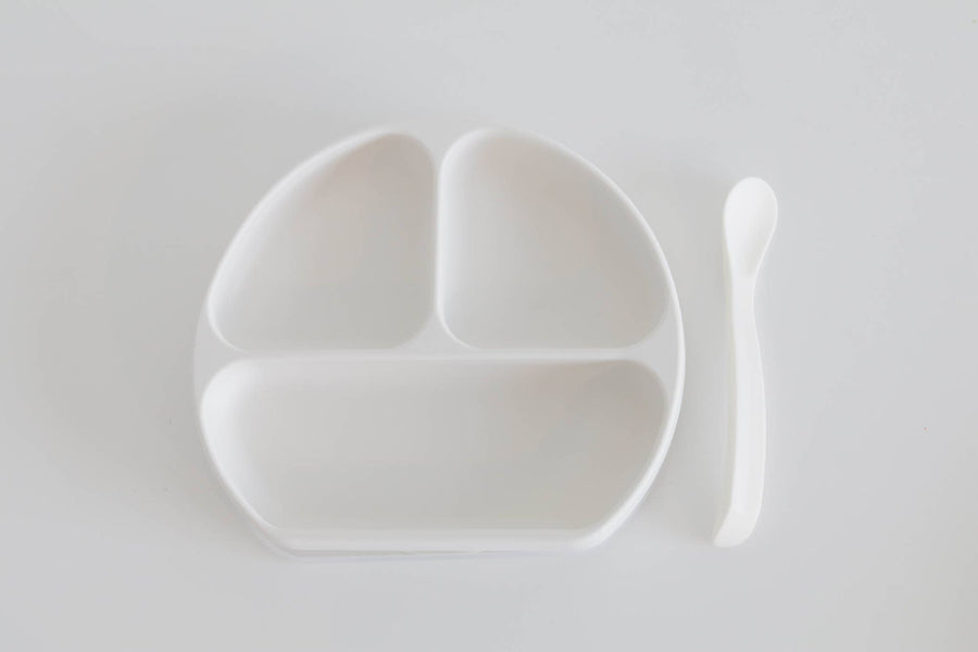 Silicone Suction Plate With Lid and Spoon: Cloud