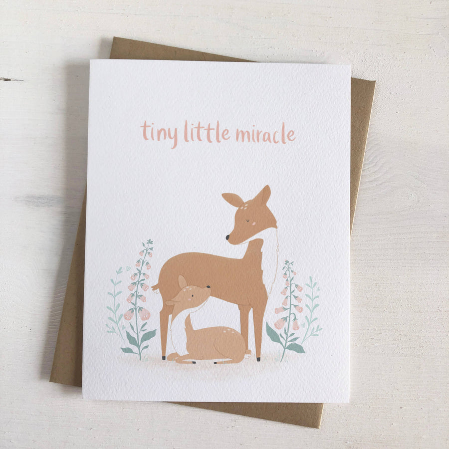 Tiny Little Miracle - Deer and Fawn Baby Greeting Card