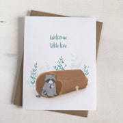Welcome Little Love - Raccoon New Baby Greeting Card