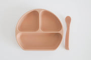 Silicone Suction Plate With Lid and Spoon: Peach