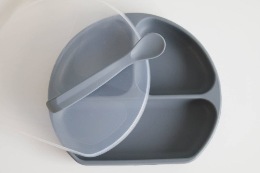 Silicone Suction Plate With Lid and Spoon: Cloud
