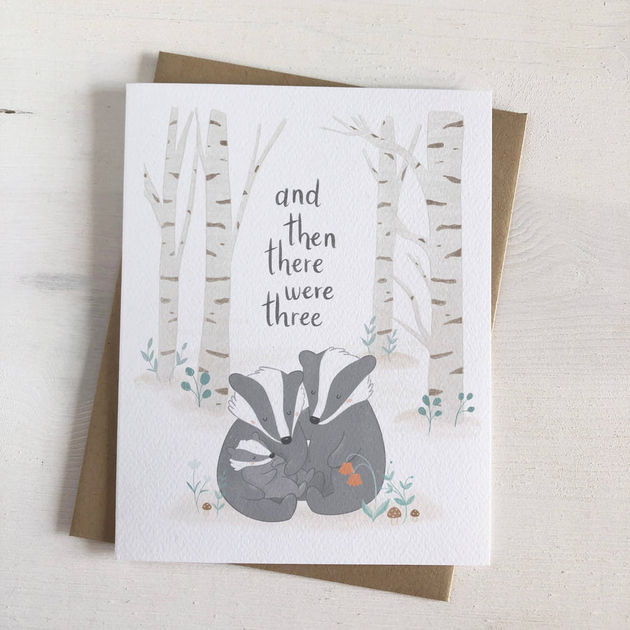 Family of Three - Woodland Badger First-time Parents Card