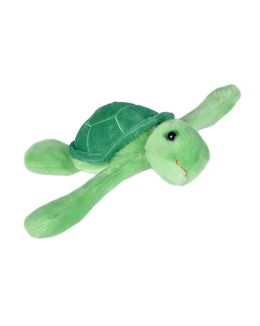 Green plush turtle toy on a white background