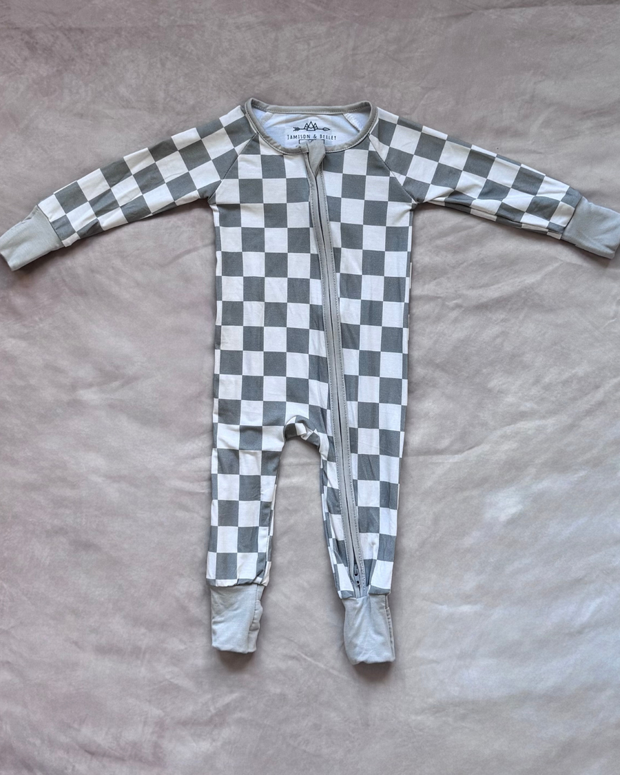 Silver Moss Checkered Bamboo Romper