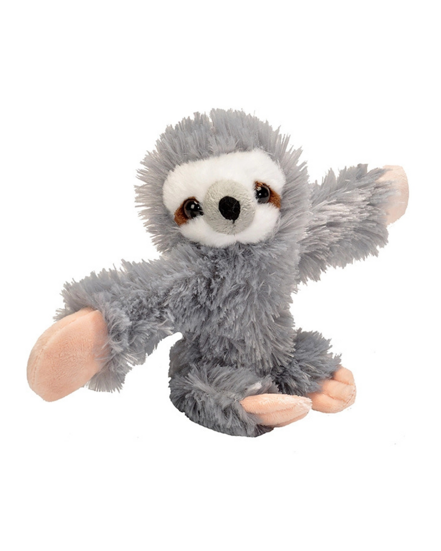 Plush grey sloth on white background