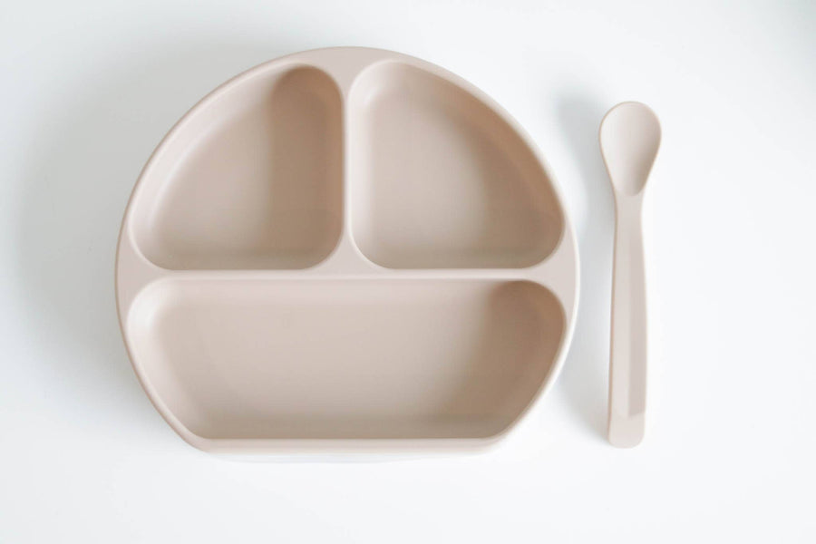 Silicone Suction Plate With Lid and Spoon: Sky