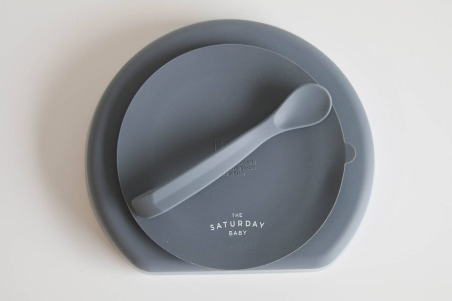 Silicone Suction Plate With Lid and Spoon: Sky