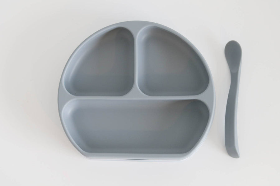 Silicone Suction Plate With Lid and Spoon: Sky