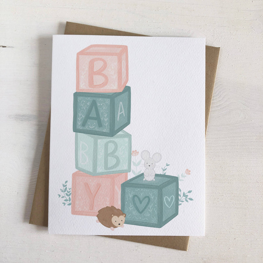 Baby Blocks - New Baby Shower Woodland Greeting Card