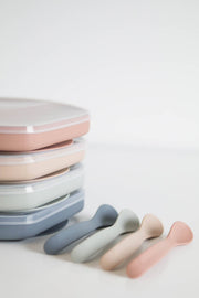 Silicone Suction Plate With Lid and Spoon: Peach