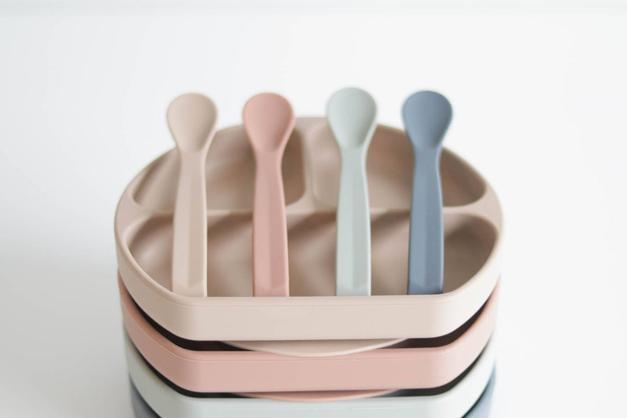 Silicone Suction Plate With Lid and Spoon: Sky
