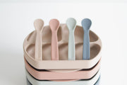 Silicone Suction Plate With Lid and Spoon: Coral