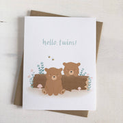 Hello Twins - New Baby Bear Woodland Greeting Card