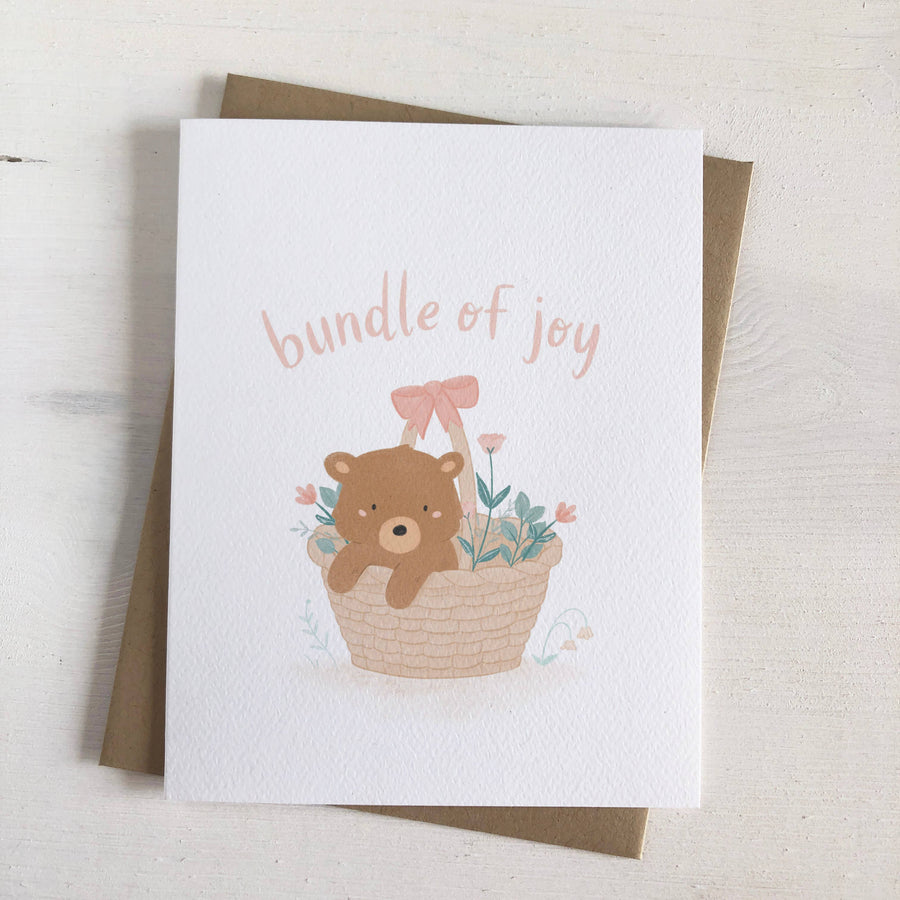 Bundle of Joy - Woodland Baby Bear Greeting Card Pink Shower