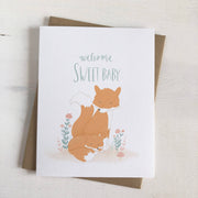 Welcome Sweet Baby - Fox Woodland Whimsical Greeting Card